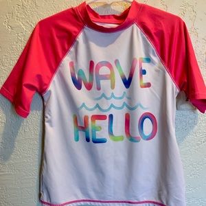 Pink sleeves and White Rashgaurd